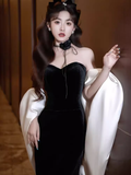 Niulatu Mermaid Strapless Black Long Prom Dresses HZ1110