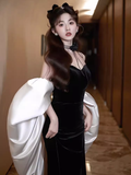 Niulatu Mermaid Strapless Black Long Prom Dresses HZ1110