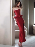 Niulatu Mermaid Strapless Red Sequin Slit Long Prom Dresses HZ1110