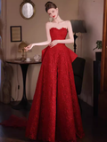 Niulatu A Line Sweetheart Red Lace Long Prom Dresses HZ1110