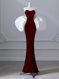 Niulatu Mermaid Strapless Burgundy Long Prom Dresses HZ1110