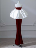 Niulatu Mermaid Strapless Burgundy Long Prom Dresses HZ1110