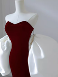 Niulatu Mermaid Strapless Burgundy Long Prom Dresses HZ1110