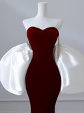 Niulatu Mermaid Strapless Burgundy Long Prom Dresses HZ1110