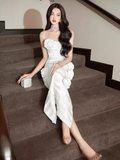 Niulatu Mermaid Strapless Satin White Long Prom Dress HZ1110
