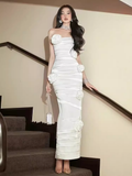 Niulatu Mermaid Strapless Satin White Long Prom Dress HZ1110