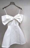 Niulatu A Line Spaghetti Straps White Cocktail Dresses Short Homecoming Dress HZ1110