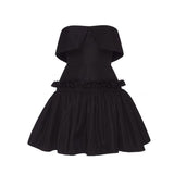 Niulatu A Line Strapless Black Satin Cocktail Dresses Short Homecoming Dress HZ1110