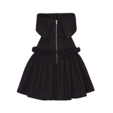Niulatu A Line Strapless Black Satin Cocktail Dresses Short Homecoming Dress HZ1110