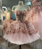 Niulatu Short Pink Homecoming Dresses with Flowers HZ1110