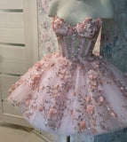 Niulatu Short Pink Homecoming Dresses with Flowers HZ1110