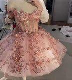 Niulatu Short Pink Homecoming Dresses with Flowers HZ1110
