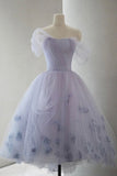 Niulatu Light Purple Tulle High Low Floral Homecoming Dress HZ1110