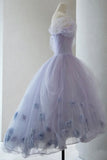 Niulatu Light Purple Tulle High Low Floral Homecoming Dress HZ1110