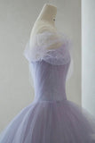 Niulatu Light Purple Tulle High Low Floral Homecoming Dress HZ1110