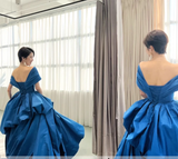 Niulatu Ball Gown Royal Blue Satin Long Prom Dresses HZ1110