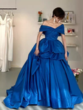 Niulatu Ball Gown Royal Blue Satin Long Prom Dresses HZ1110