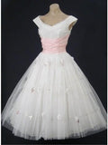 Niulatu Style 50s White and Pink Tea Length Homecoming Dress HZ1110