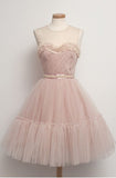 Niulatu 50s Blush Pink A-line Hoco Gown With Layered Tulle Skirt Homecoming Dress HZ1110