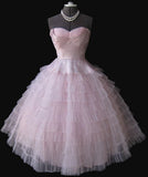 Niulatu 50s Sweetheart Pink A-line Hoco Gown With Layered Tulle Skirt Homecoming Dress HZ1110