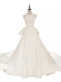 Niulatu Ball Gown Scoop Neckline Backless White Long Wedding Dresses HZ1110