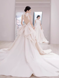 Niulatu Ball Gown Scoop Neckline Backless White Long Wedding Dresses HZ1110