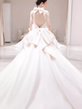 Niulatu Ball Gown Scoop Neckline Backless White Long Wedding Dresses HZ1110