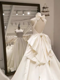 Niulatu Ball Gown Scoop Neckline Backless White Long Wedding Dresses HZ1110