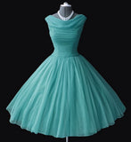 Niulatu 1950s Blue Crew Cap Sleeves Mini Short Tulle Homecoming Dresses HZ1110