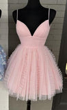 Niulatu line V-neck Tulle Homecoming Dress with Ruched Bodice and Ruffle Embellishments HZ1110