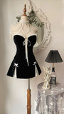 Niulatu A line Strapless Black Velvet Homecoming Dress With Bowknot HZ1110