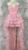 Niulatu Low Sweetheart Sleeveless Tulle Pink Long Prom Dresses HZ1110