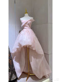 Niulatu High Low Sweetheart Sleeveless Organza Pink Prom Dresses HZ1110