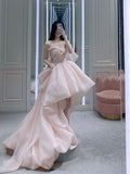 Niulatu High Low Sweetheart Sleeveless Organza Pink Prom Dress HZ1110