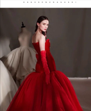 Niulatu Mermaid Red Tulle Long Prom Dresses HZ1110