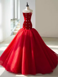 Niulatu Mermaid Red Tulle Long Prom Dresses HZ1110