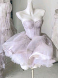 Niulatu Gown Sweetheart Short Tulle Lilac Homecoming Gown Hoco Dress HZ1110