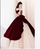 Niulatu Ball Gown Strapless Red Tulle Long Prom Dresses HZ1110