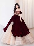Niulatu Ball Gown Strapless Red Tulle Long Prom Dresses HZ1110