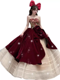Niulatu Ball Gown Strapless Red Tulle Long Prom Dresses HZ1110