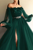 Niulatu Off-the-Shoulder Long Sleeves Elegant Prom Dress With Beads HZ1110