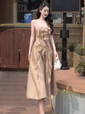 Niulatu Line Straps Sleeveless Chiffon Champagne Prom Dress HZ1110