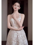 Niulatu Line Scoop Sleeveless Lace White Ankle Length Prom Dress HZ1110