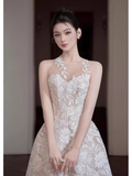 Niulatu Line Scoop Sleeveless Lace White Ankle Length Prom Dress HZ1110