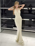 Niulatu Mermaid Halter Sleeveless Floor Length Long Prom Dress HZ1110