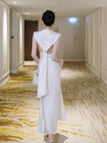 Niulatu Mermaid Scoop Sleeveless White Long Prom Dress HZ1110