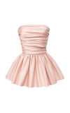 Niulatu A line Strapless Pink Satin Homecoming Dresses With Ruffles HZ1110