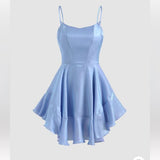 Niulatu A line Straps Blue Silk Satin Homecoming Dresses 21st Birthday Outfits HZ1110