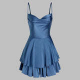 Niulatu A line Straps Blue Silk Satin Homecoming Dress 18th Birthday Outfits HZ1110