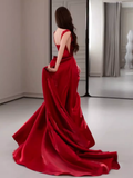 Niulatu Sheath Off The Shoulder Satin Red Long Prom Dresses HZ1110